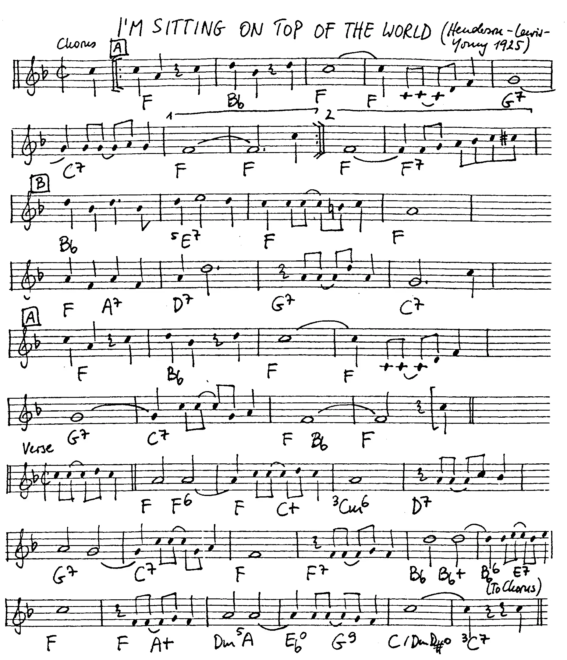 i'm sitting on top of the world free jazz leadsheet - Courtesy of the Jungle Jazz Band